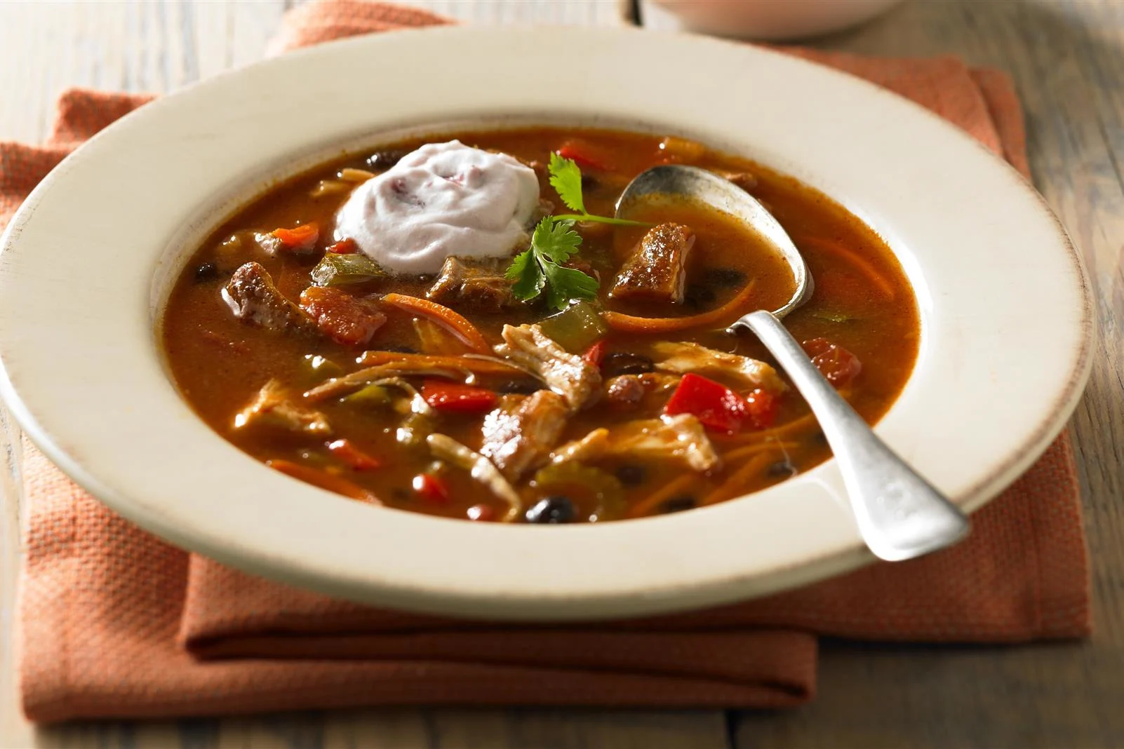 Savoury Chili Chicken Soup with Cranberry Crème